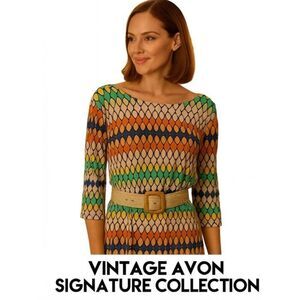 Signature Collection (Vintage Avon) Multi-Color Geometric Design Shift Dress Siz